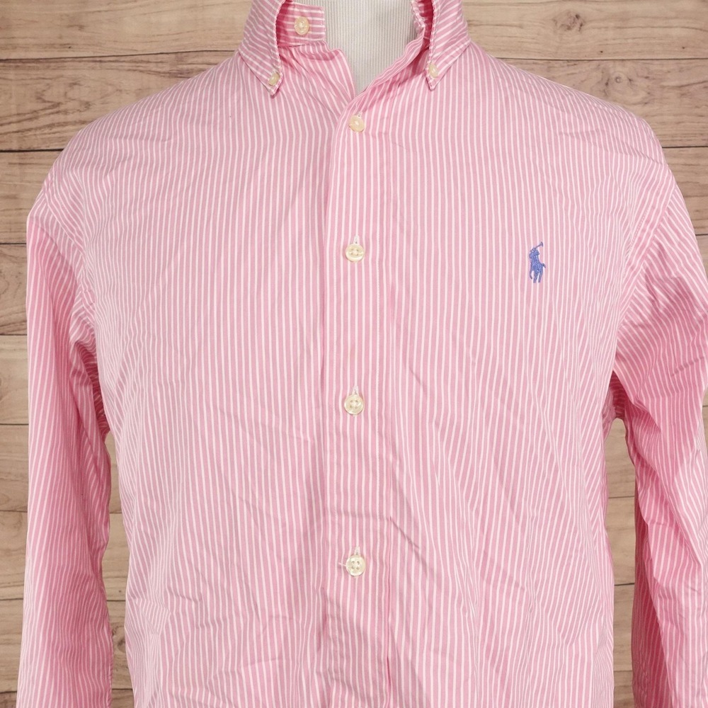 Ralph Lauren Dress Shirt Mens 16.5 34/35 Classic Fit Pink Stripe Long Sleeve